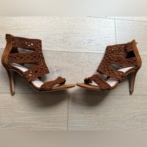 Sandro Paris Agate Braided Suede Heels | Brown Leather Sandals | NWOB | EU 38